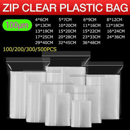 100PCS 100micron Bulk Clear Resealable PE Plastic Zip Bags - 11*16CM.
