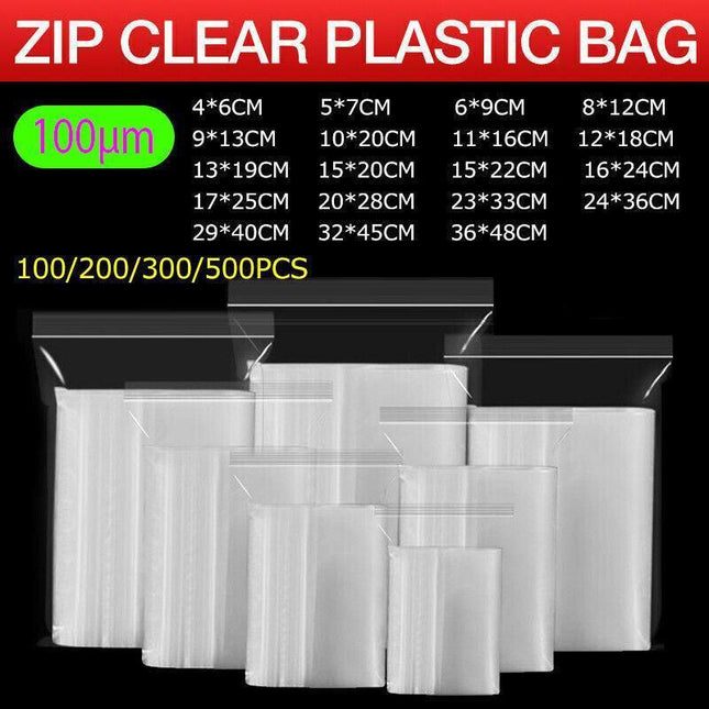 100PCS 100micron Bulk Clear Resealable PE Plastic Zip Bags - 15*20CM.
