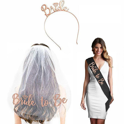 Bride To Be Hen Veil Sash Tiara Hens Night Bridal Shower Kitchen Tea Accessories - Gold Sash.