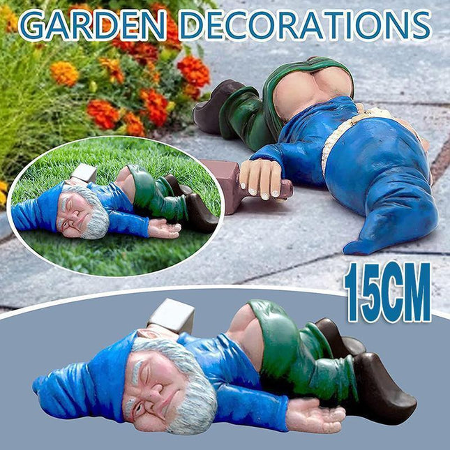 Funny Drunk Dwarf Garden Gnome Decor Yard Patio Ornament Rude Passed Out Statue.