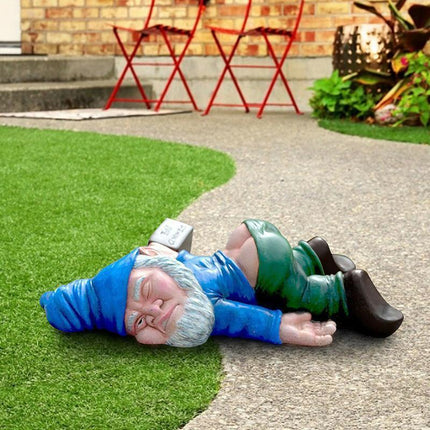Funny Drunk Dwarf Garden Gnome Decor Yard Patio Ornament Rude Passed Out Statue.