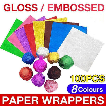 100PCS Tin Foil Aluminium Wrapping Square Chocolate Wrappers 10CM - Purple/Gloss.