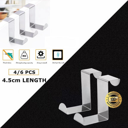 4X/6X Over Door Hooks Hanger Holder Stainless Steel Cabinet Organizer Clothes 4.5cm - 4 PCS.