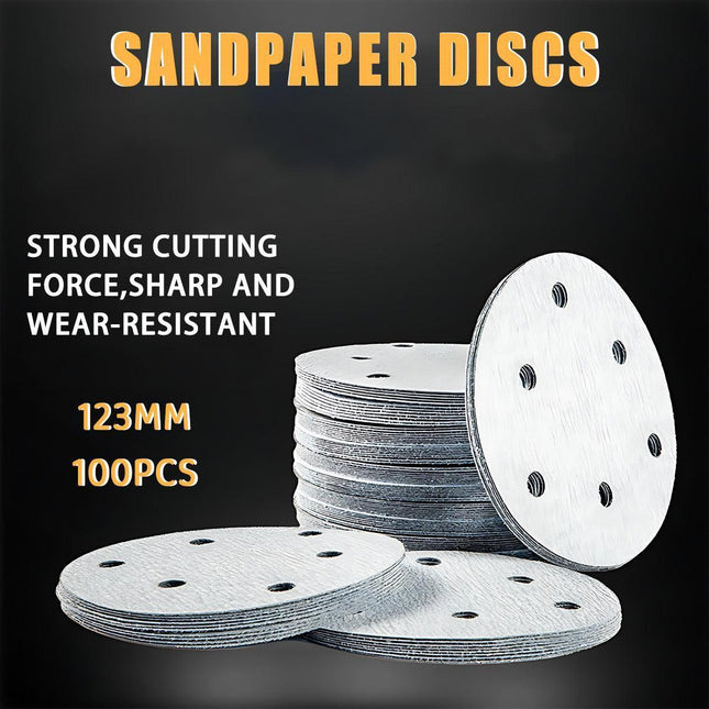 100x 123mm 6/8-Hole Sanding Discs Hook Loop Orbital Sander Pads 80 120 240 Grit - 180 Grits（6-Hole）.