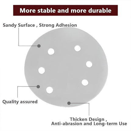 100x 123mm 6/8-Hole Sanding Discs Hook Loop Orbital Sander Pads 80 120 240 Grit - 180 Grits（6-Hole）.