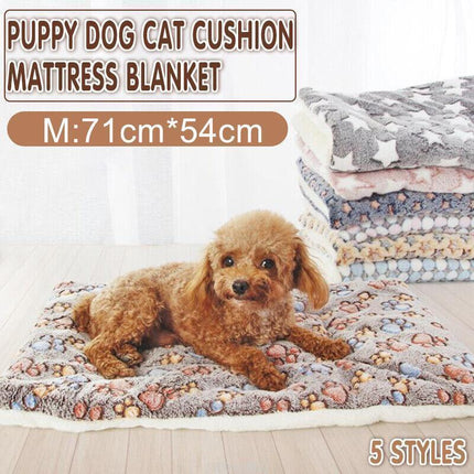 M Size Puppy Dog Cat Cushion Mattress Blanket Bed Soft Warm Pet Pad Winter Kennel House - Blue Whitestar.