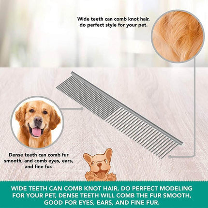 Stainless Steel Teeth Metal Comb Brush Pet Cat Dog Hair Grooming Trimmer Round - S:16*3CM.