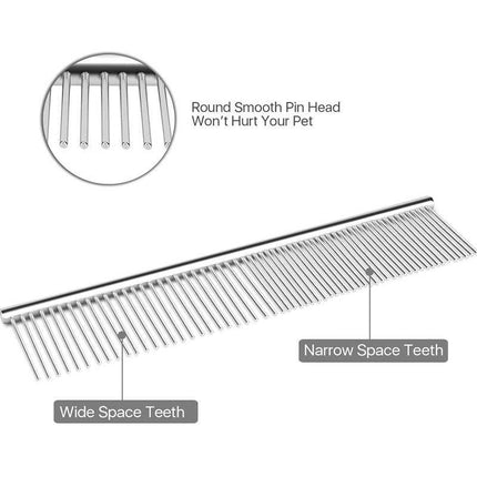 Stainless Steel Teeth Metal Comb Brush Pet Cat Dog Hair Grooming Trimmer Round - L:19*4CM.