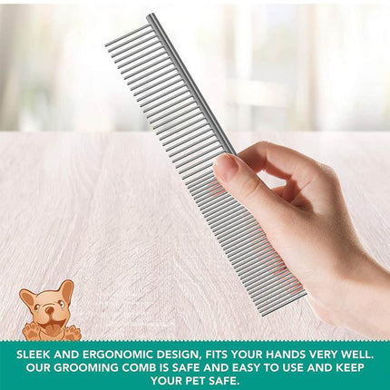 Stainless Steel Teeth Metal Comb Brush Pet Cat Dog Hair Grooming Trimmer Round - L:19*4CM.