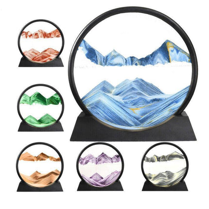 Moving Sand Art Picture Round Glass Quicksand Painting 3D Deep Sea Sandscape Au - Black.