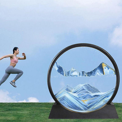 Moving Sand Art Picture Round Glass Quicksand Painting 3D Deep Sea Sandscape Au - Black.