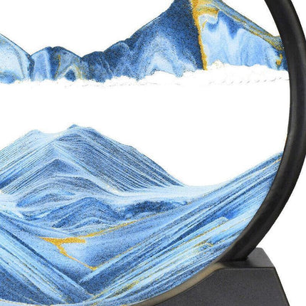 Moving Sand Art Picture Round Glass Quicksand Painting 3D Deep Sea Sandscape Au - Black.