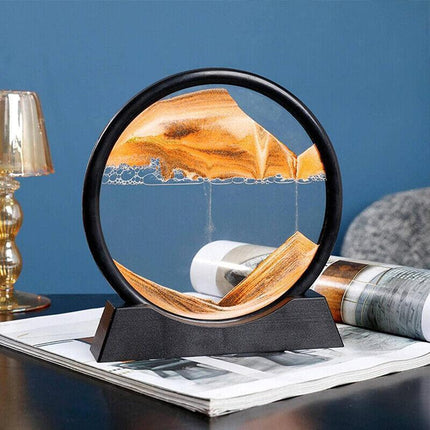 Moving Sand Art Picture Round Glass Quicksand Painting 3D Deep Sea Sandscape Au - Black.