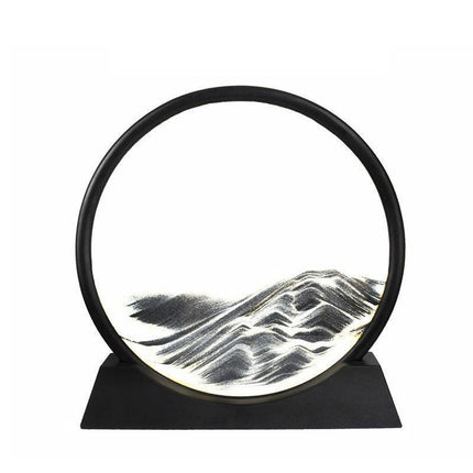 Moving Sand Art Picture Round Glass Quicksand Painting 3D Deep Sea Sandscape Au - Black.