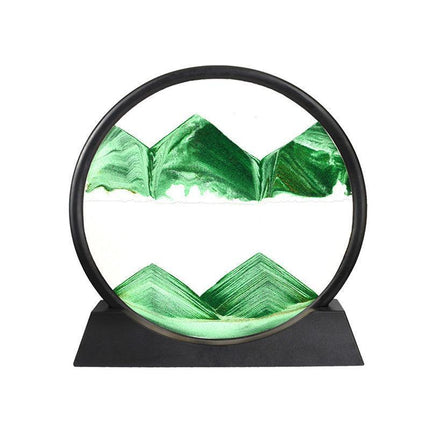 Moving Sand Art Picture Round Glass Quicksand Painting 3D Deep Sea Sandscape Au - Black.