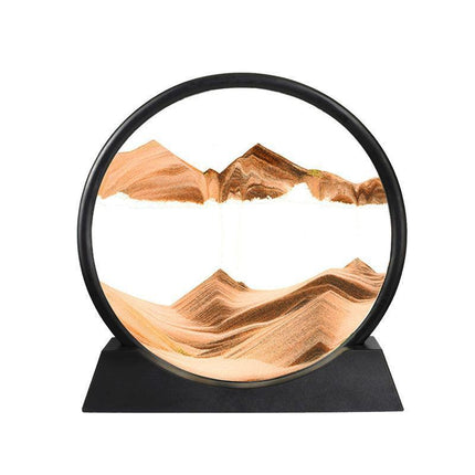 Moving Sand Art Picture Round Glass Quicksand Painting 3D Deep Sea Sandscape Au - Black.