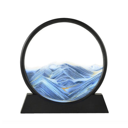 Moving Sand Art Picture Round Glass Quicksand Painting 3D Deep Sea Sandscape Au - Black.