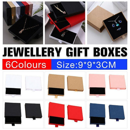 Cardboard Jewellery Gift Boxes Drawer Style Necklace Ring Earring Pendant Bracelet Case - Kraft paper.