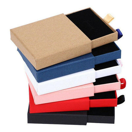 Cardboard Jewellery Gift Boxes Drawer Style Necklace Ring Earring Pendant Bracelet Case - Kraft paper.