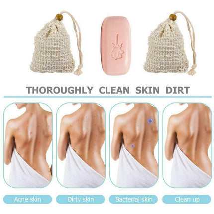 Flax Soap Saver Bag with Foaming Mesh and Drawstring for Exfoliating - 1PC.