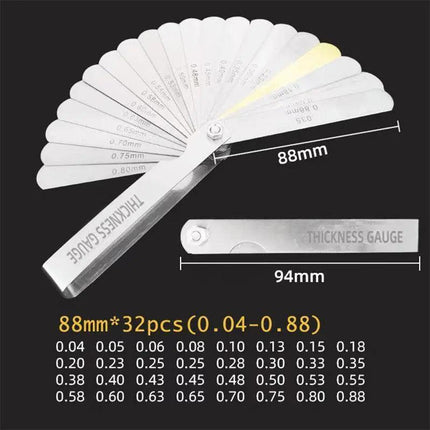 32 Blade Feeler Gauge Dual Marked Mm/Inch Thickness Gap Metric Filler Tool Honda.
