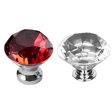 Door Knobs Handles Clear Crystal Diamond Glass Kitchen Cupboard Cabinet Pulls 40MM - Clear-10PCS.