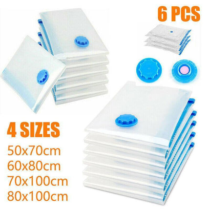 6PCS Vacuum Storage Bags Clothes Space Saver Organiser Seal Bags 4 Sizes - 60x80CM-6PCS.