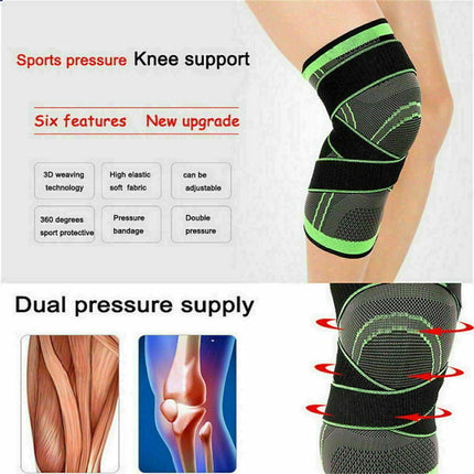 3D Weaving Knee Brace Breathable Sleeve Support Running Jogging Joint Pain Leg Black - Black-XXL.
