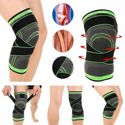 3D Weaving Knee Brace Breathable Sleeve Support Running Jogging Joint Pain Leg Green - Green-XL.