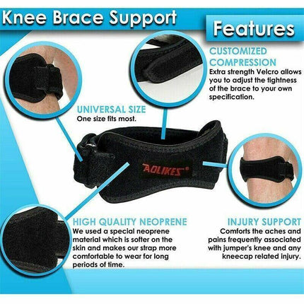 Aolikes Knee Strap Patella Jumper Gel Runner Tennis Sports Brace Support - Blue.