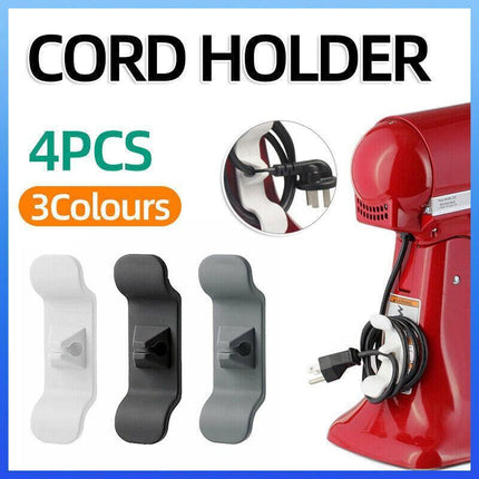 Cord Organizer Wrap Holder 4pcs Kitchen Appliance Cable Winder Adhesive Clip - 2PCS White+2PCS Black.