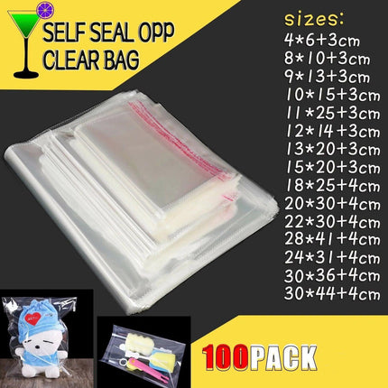 Multi-size Clear Self-Seal Cellophane Bags - Bulk Adhesive Opp - 15*20+3.