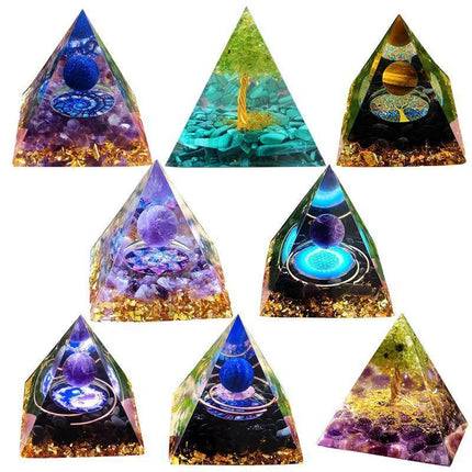 Amethyst Crystal Sphere Orgonite Pyramidamp Obsidians - Black Purple(60mmx60mm).