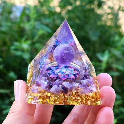 Amethyst Crystal Sphere Orgonite Pyramidamp Obsidians - Black Purple(60mmx60mm).