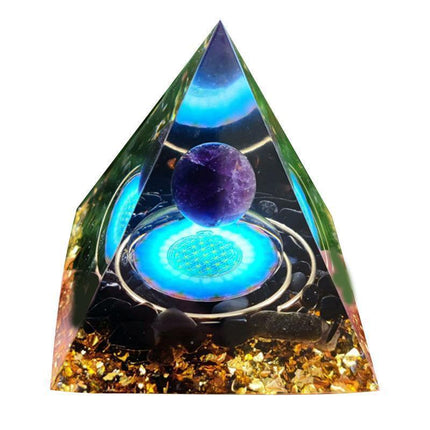 Amethyst Crystal Sphere Orgonite Pyramidamp Obsidians - Black Purple(60mmx60mm).