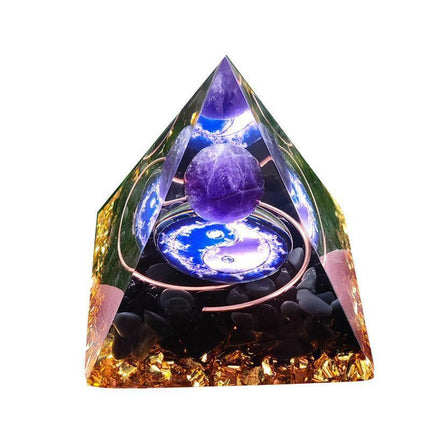 Amethyst Crystal Sphere Orgonite Pyramidamp Obsidians - Black Purple(60mmx60mm).