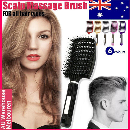Detangle Nylon Boar Bristle Brush Hairbrush Smooth Hair Head Scalp Massage Comb - Gold *1 Unit.