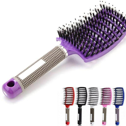 Detangle Nylon Boar Bristle Brush Hairbrush Smooth Hair Head Scalp Massage Comb - Gold *1 Unit.