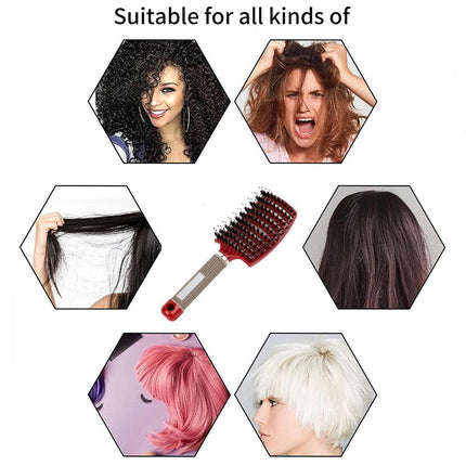 Detangle Nylon Boar Bristle Brush Hairbrush Smooth Hair Head Scalp Massage Comb - Gold *1 Unit.