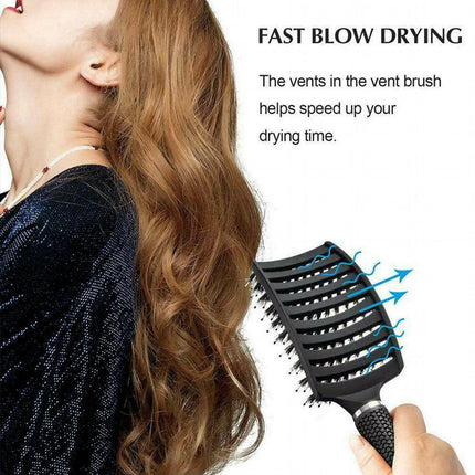 Detangle Nylon Boar Bristle Brush Hairbrush Smooth Hair Head Scalp Massage Comb - Gold *1 Unit.