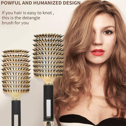 Detangle Nylon Boar Bristle Brush Hairbrush Smooth Hair Head Scalp Massage Comb - Gold *1 Unit.