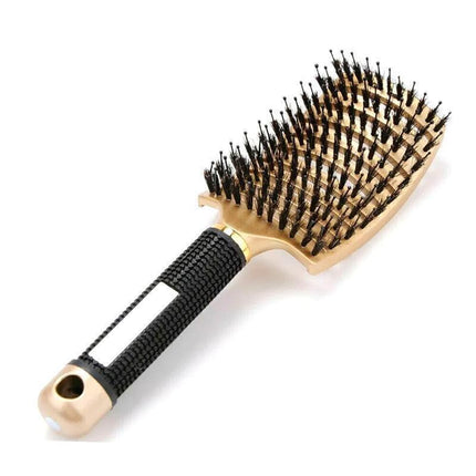 Detangle Nylon Boar Bristle Brush Hairbrush Smooth Hair Head Scalp Massage Comb - Gold *1 Unit.