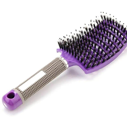 Detangle Nylon Boar Bristle Brush Hairbrush Smooth Hair Head Scalp Massage Comb - Gold *1 Unit.