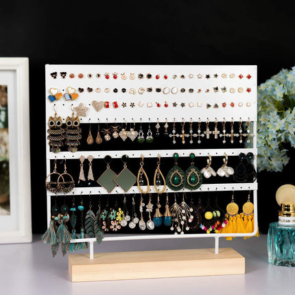 Earring Stand Display Rack 3-Tier Ear Stud Holder Jewelry Organizer 144 Holes - White.