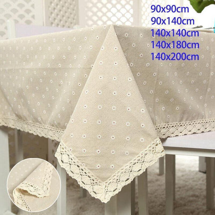 Floral Tablecloth with Lace Edge Cotton Linen Cover for Dining Table Square Rectangle - 90*140CM.