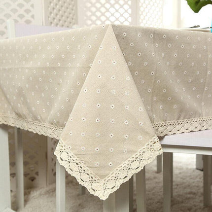 Floral Tablecloth with Lace Edge Cotton Linen Cover for Dining Table Square Rectangle - 90*140CM.