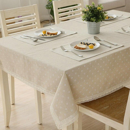 Floral Tablecloth with Lace Edge Cotton Linen Cover for Dining Table Square Rectangle - 90*140CM.