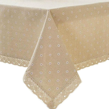 Floral Tablecloth with Lace Edge Cotton Linen Cover for Dining Table Square Rectangle - 90*140CM.
