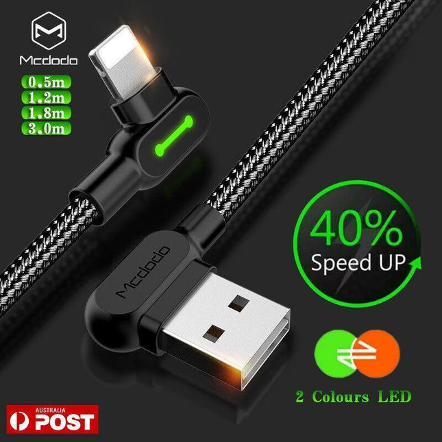 Mcdodo Fast Usb Cable Heavy Duty Charging Syn Charger Iphone 90 Degree Angle - 1.8m.