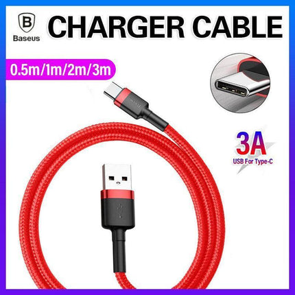 Red and Red Baseus USB To Type-C Charger Cable 3A Fast Charging For Huawei - 2M 1PC.